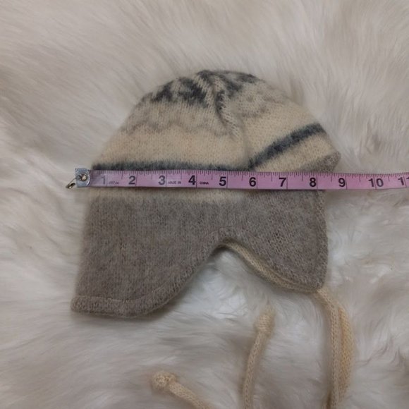 Winter Knitted Fair Isle Earflap Beanie Hat Beige Unisex Small - Picture 5 of 6